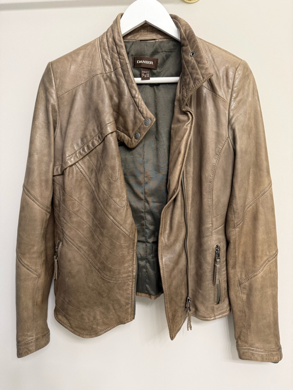 Danier Taupe Leather Bomber Jacket